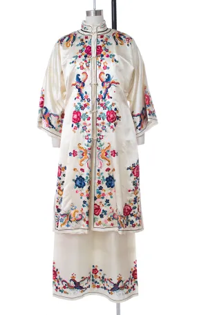 1930s 1940s Bugs & Floral Embroidered Silk Satin Lounge Set | medium/large