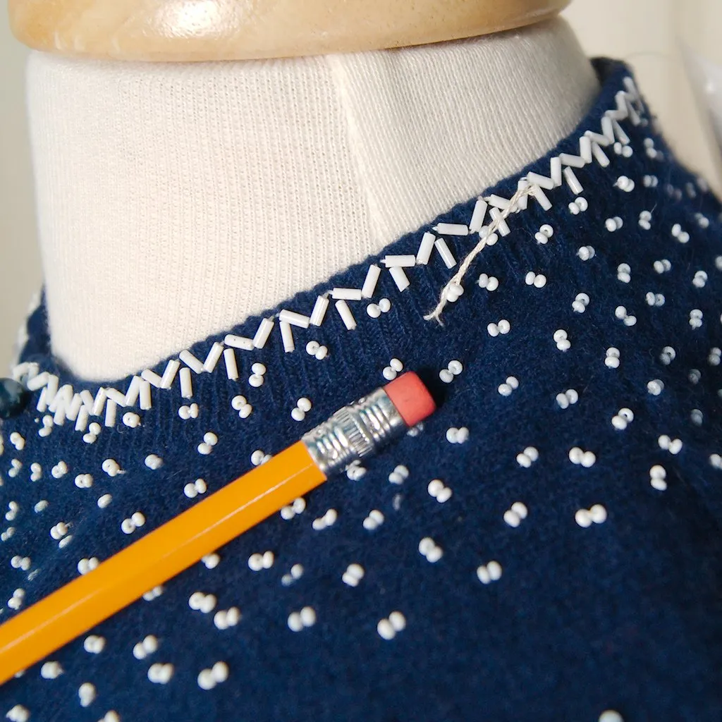 1950s Navy Beaded Cardigan