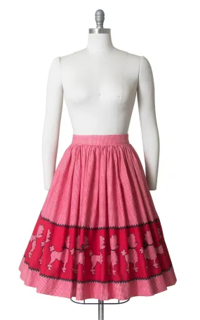 1950s Poodle Novelty Border Print Red Cotton Skirt | medium