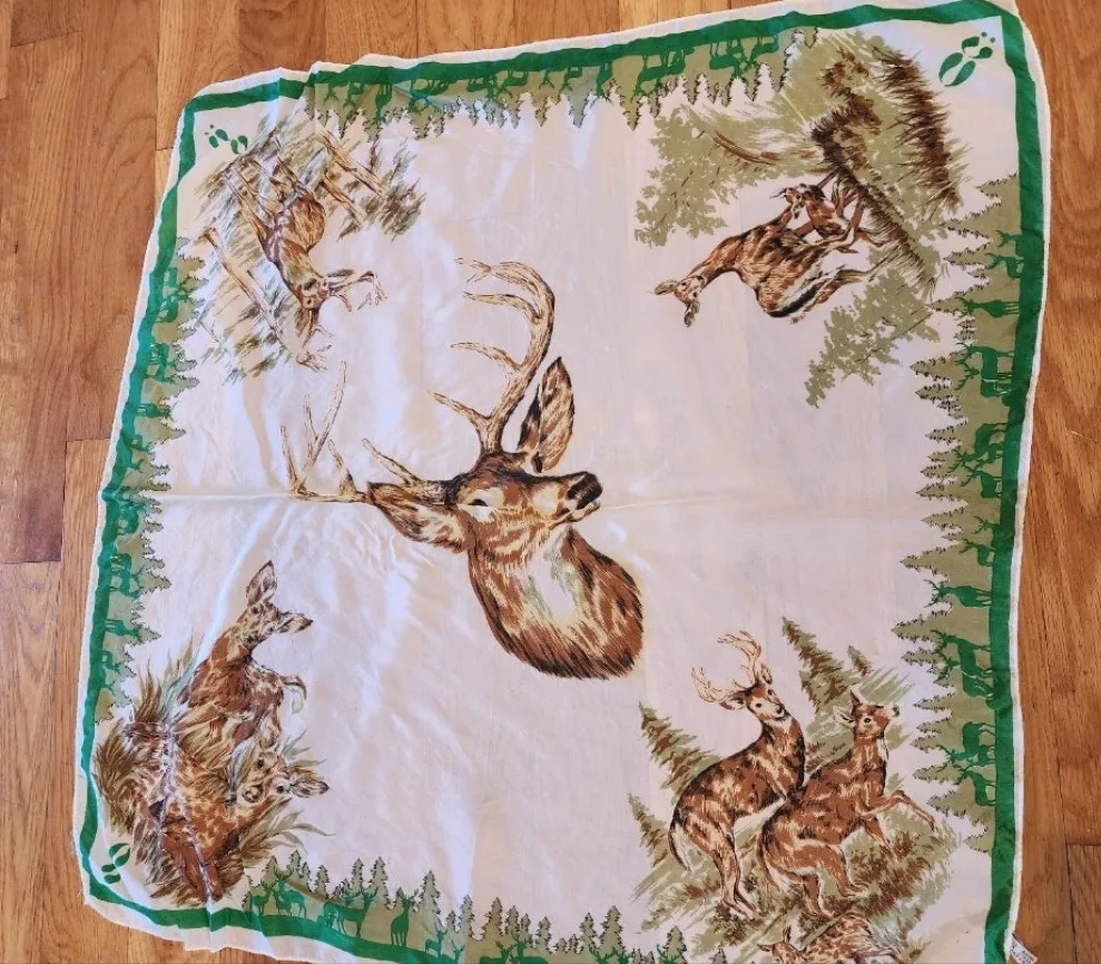 2 Deer Rayon Scarves Vintage Woodland Charm