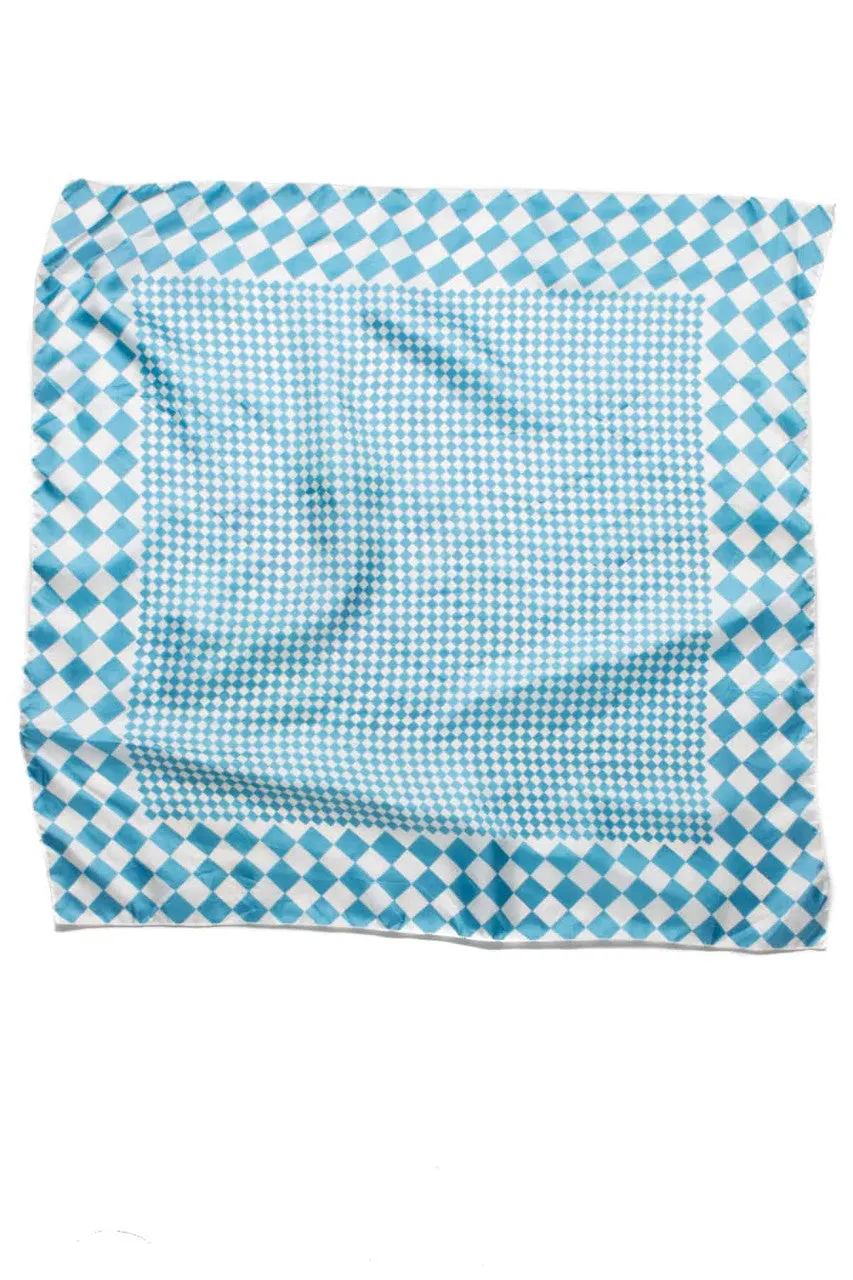 60s Blue & White Checker Print Scarf