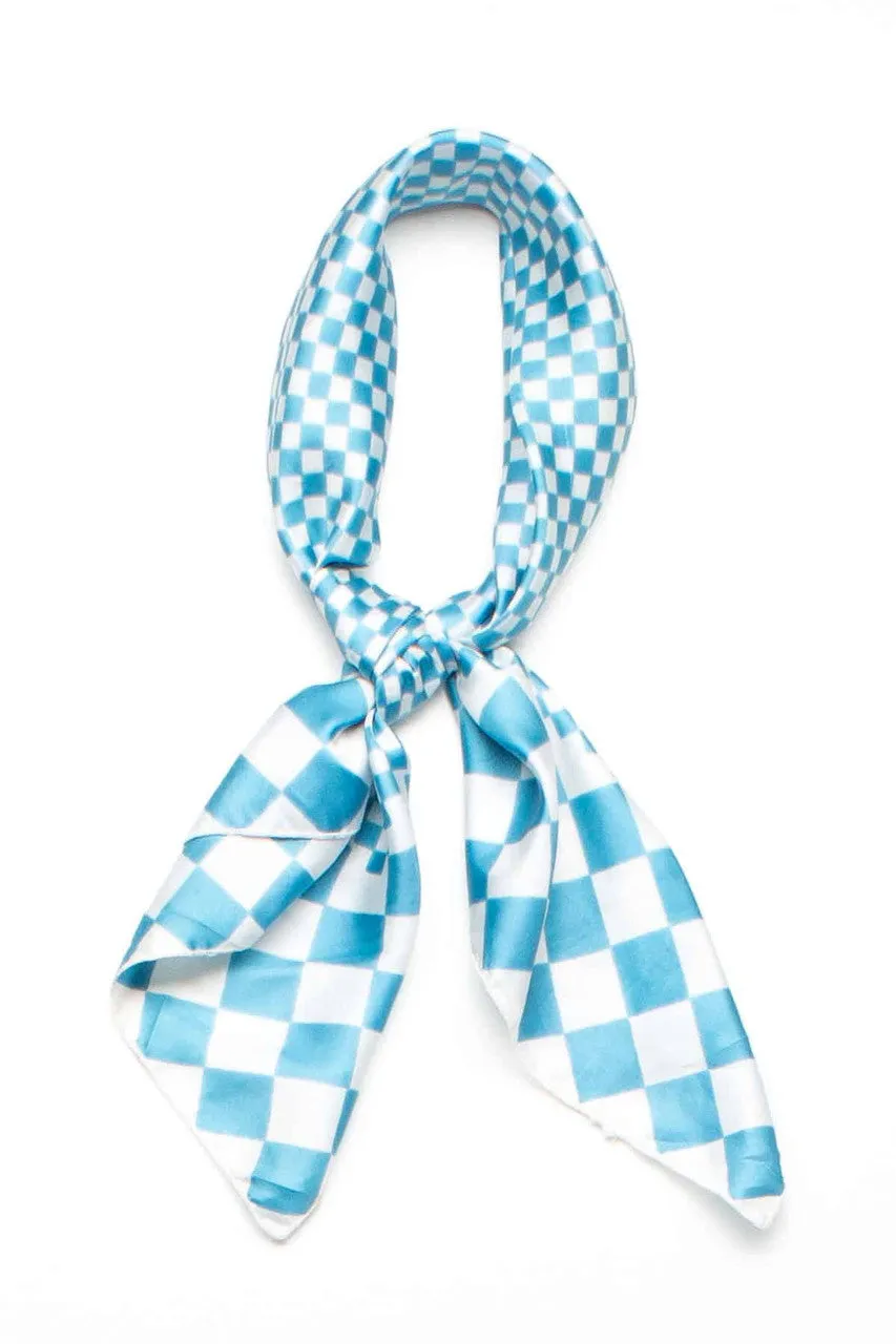 60s Blue & White Checker Print Scarf