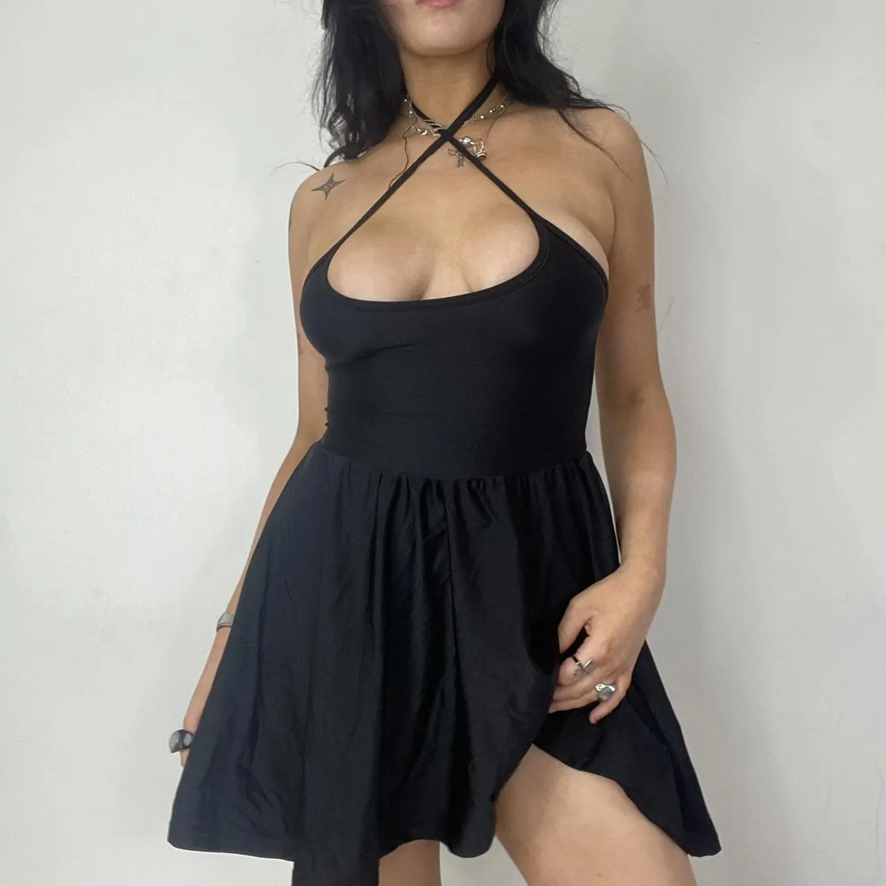 Black cross halter neck skater dress