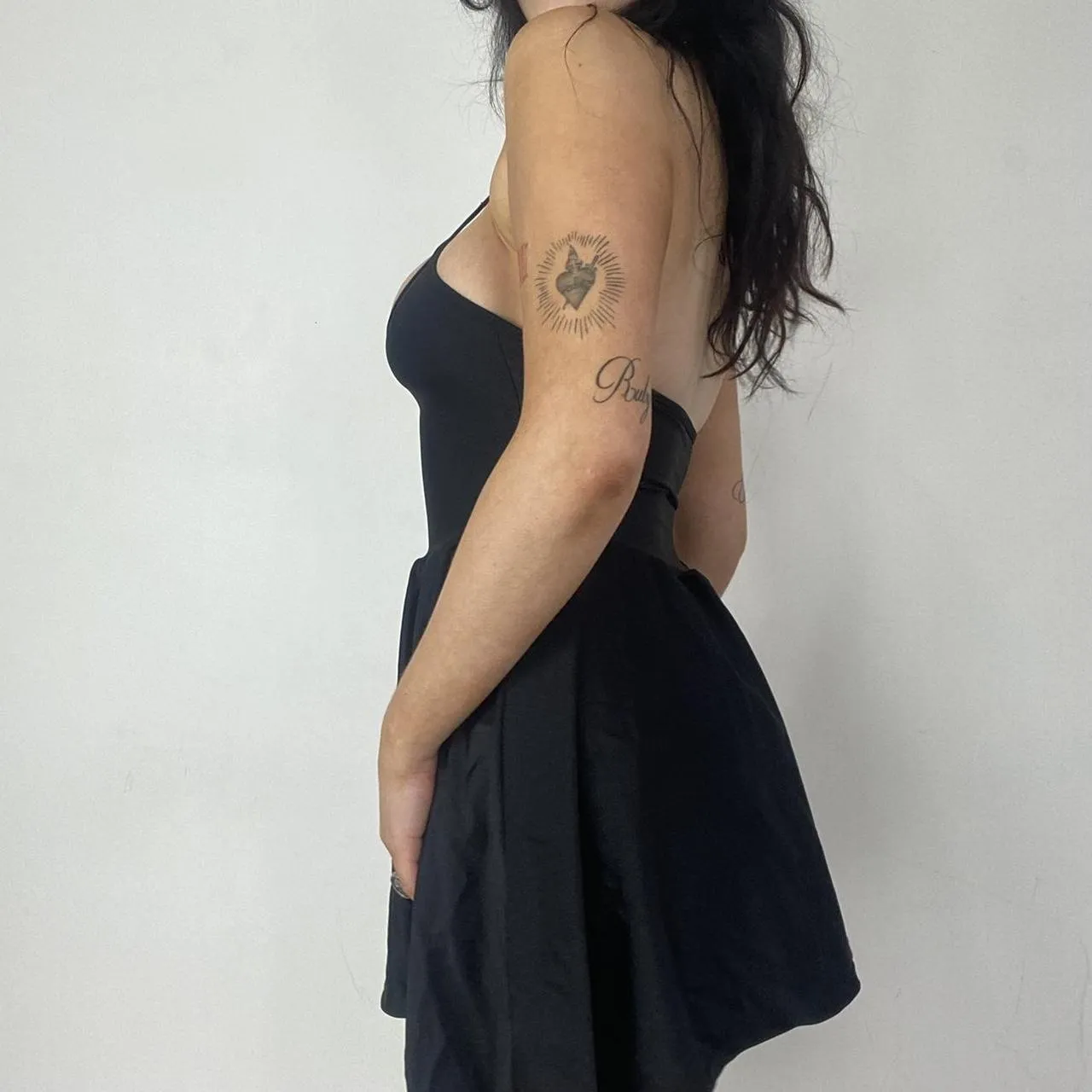 Black cross halter neck skater dress