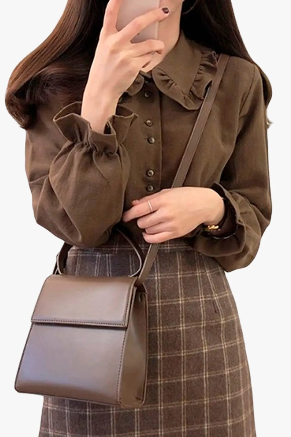 Dark Academia Shirt Fungus Collar Drawstring Puff Sleeve