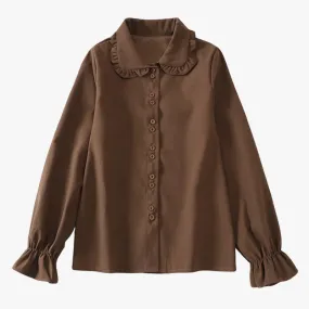 Dark Academia Shirt Fungus Collar Drawstring Puff Sleeve