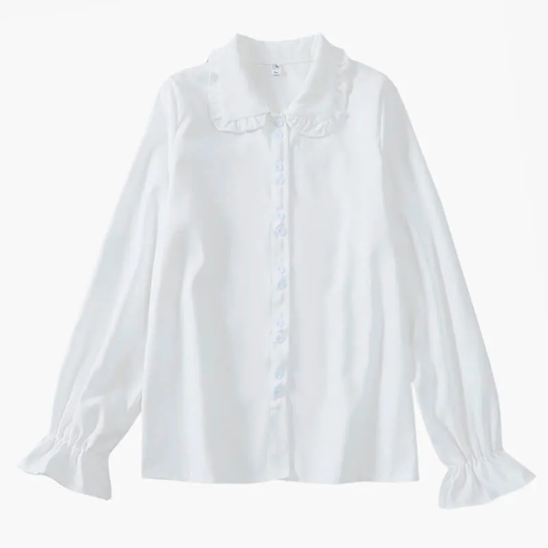 Dark Academia Shirt Fungus Collar Drawstring Puff Sleeve