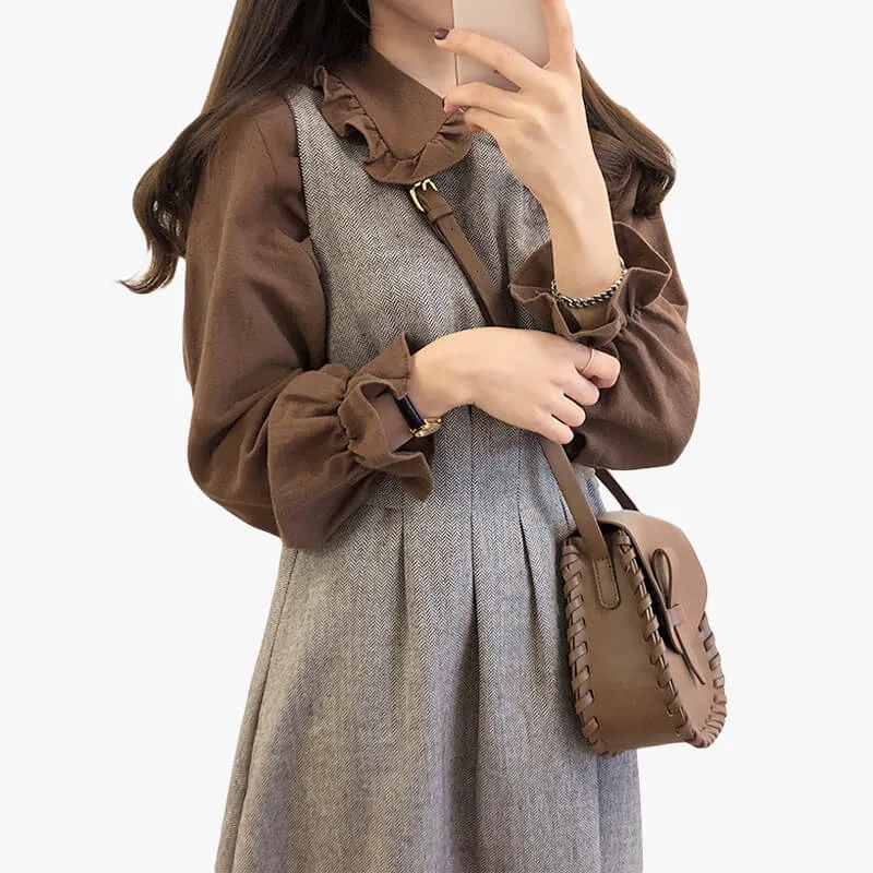 Dark Academia Shirt Fungus Collar Drawstring Puff Sleeve