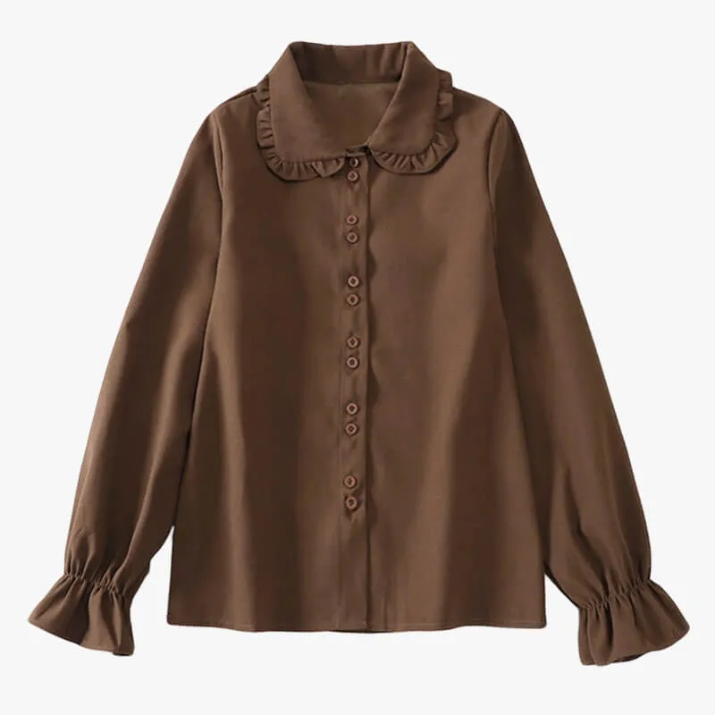 Dark Academia Shirt Fungus Collar Drawstring Puff Sleeve