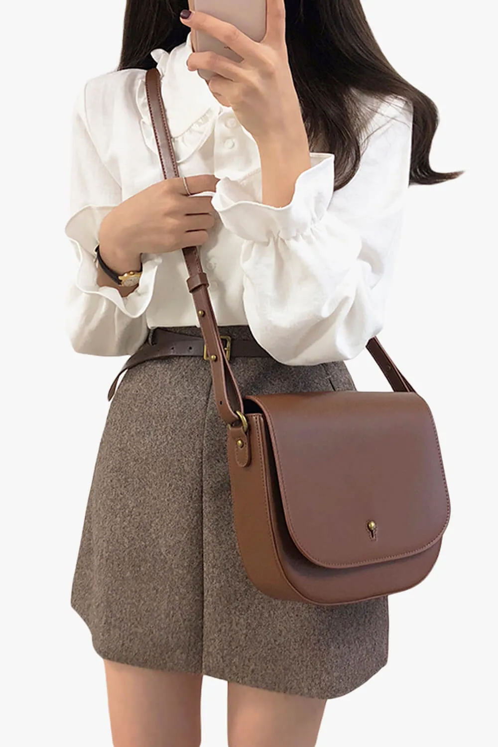 Dark Academia Shirt Fungus Collar Drawstring Puff Sleeve
