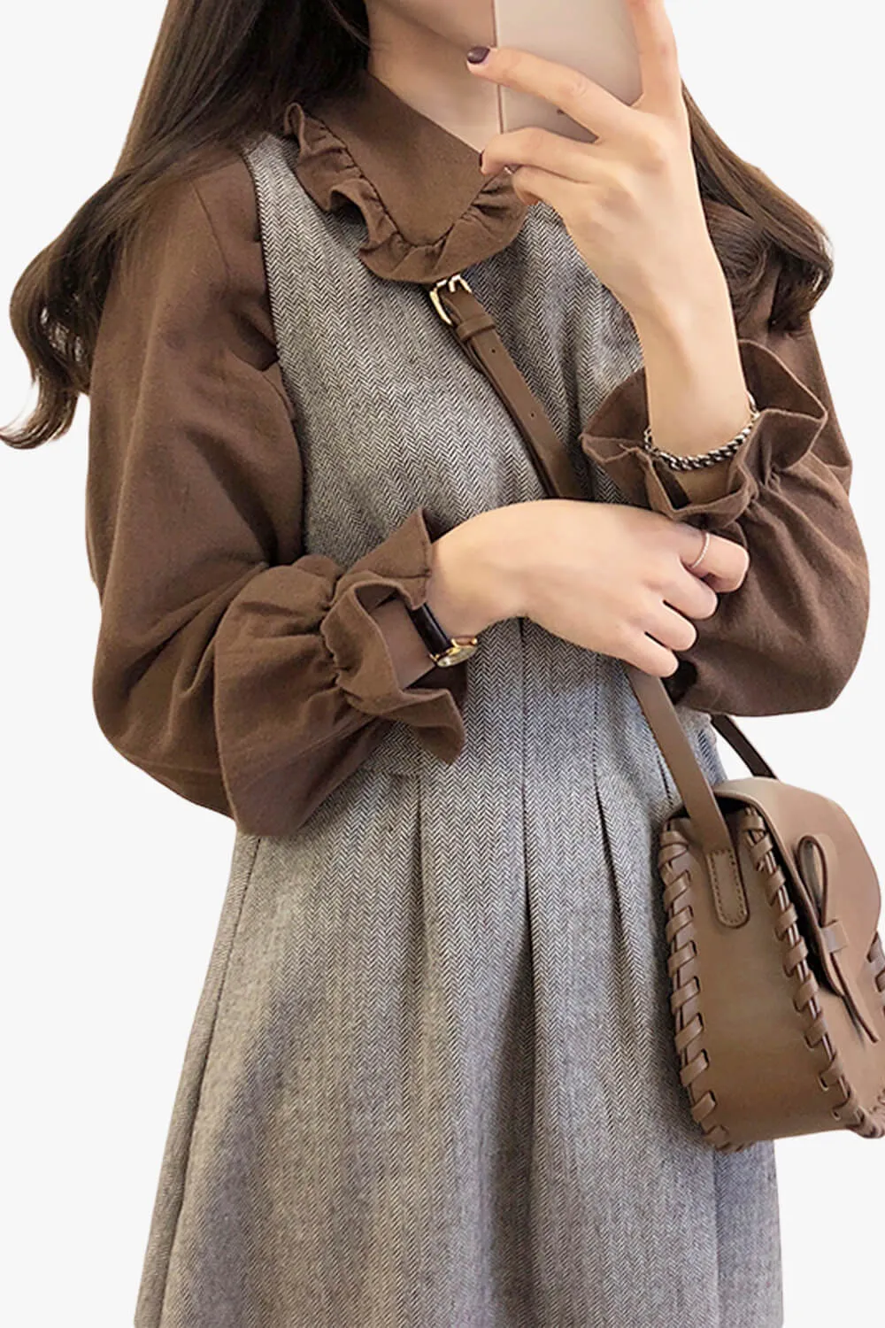 Dark Academia Shirt Fungus Collar Drawstring Puff Sleeve