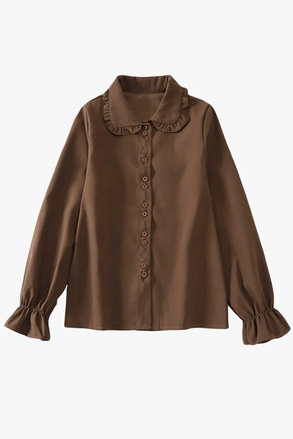 Dark Academia Shirt Fungus Collar Drawstring Puff Sleeve