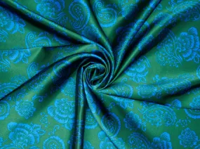 Green and blue paisley  - charmeuse satin fabric by the yard - MonSar exclusive