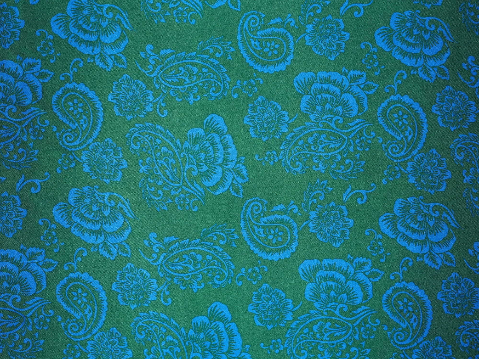 Green and blue paisley  - charmeuse satin fabric by the yard - MonSar exclusive