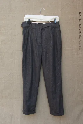 Isa Belted Pants - Soft wool Brown/Blue Mix - XS, S, M