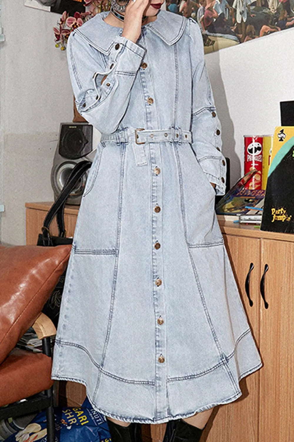 Long Vintage Aesthetic Denim Dress