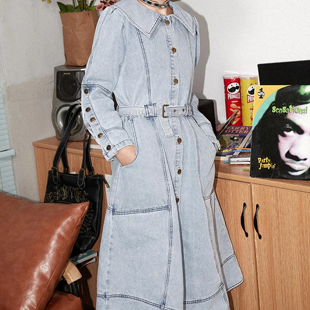 Long Vintage Aesthetic Denim Dress