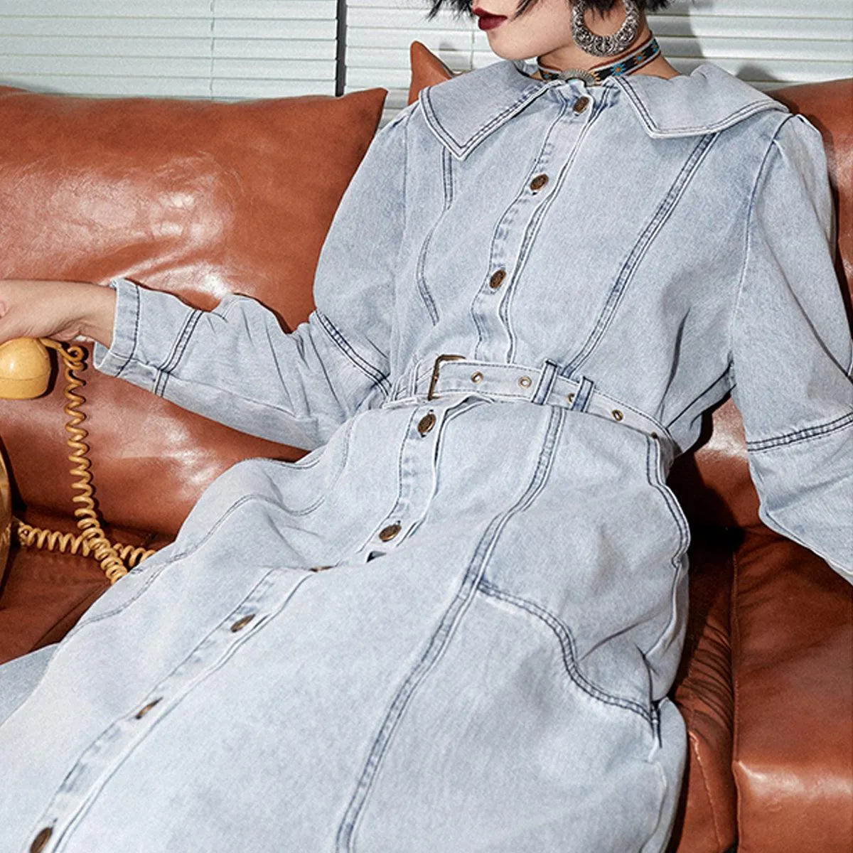 Long Vintage Aesthetic Denim Dress