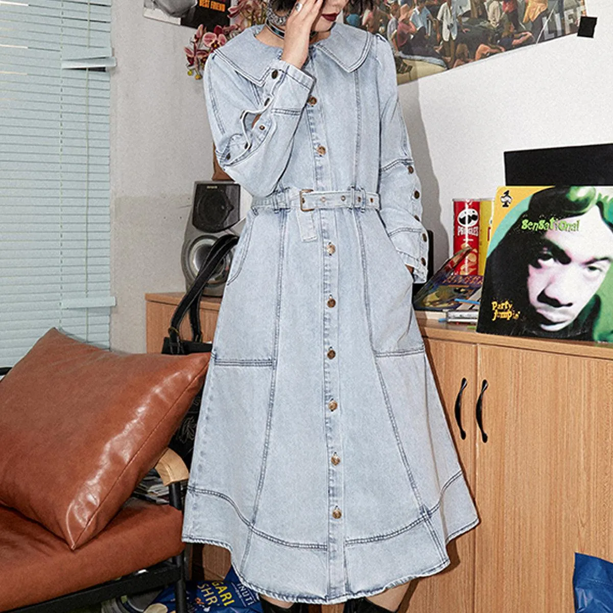 Long Vintage Aesthetic Denim Dress
