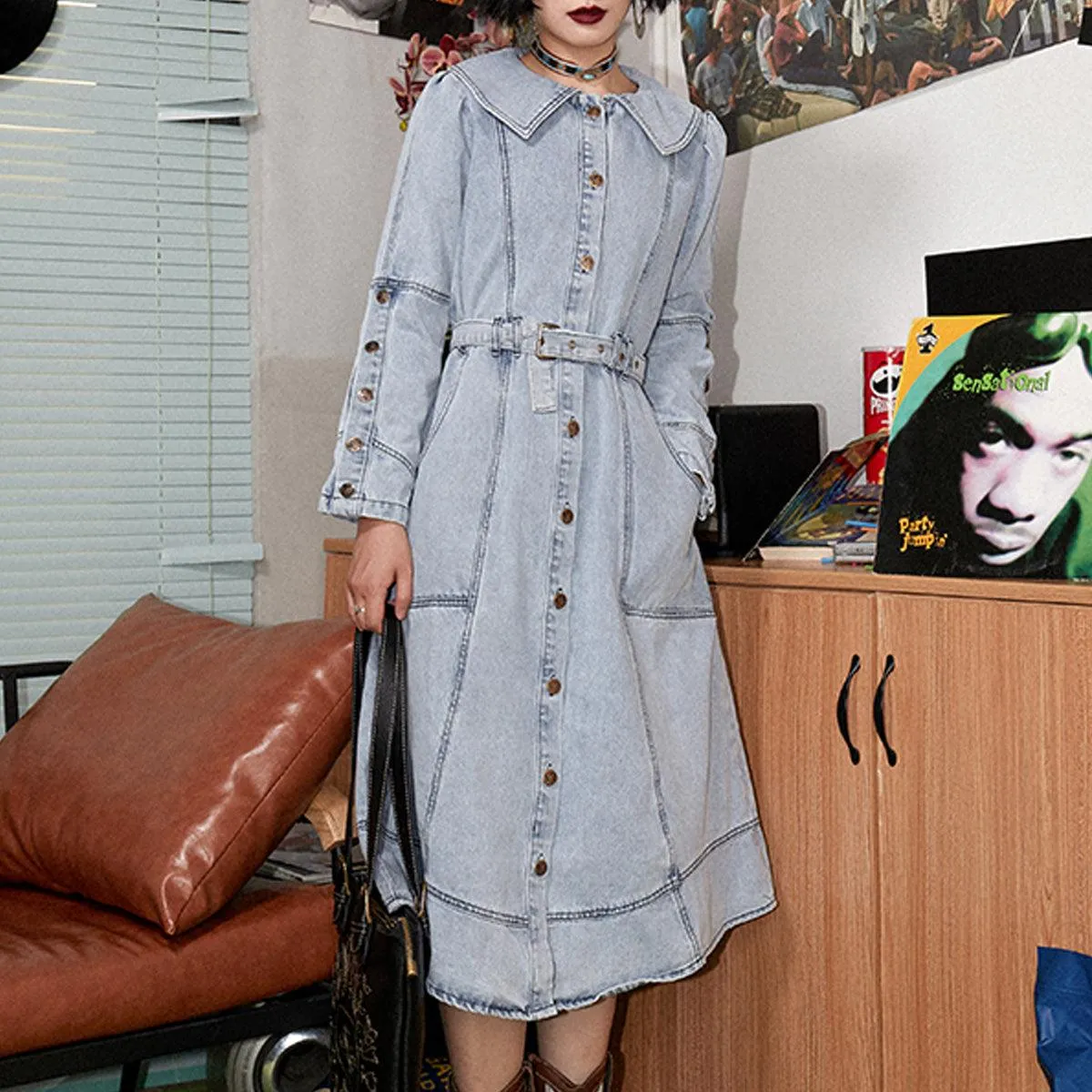 Long Vintage Aesthetic Denim Dress