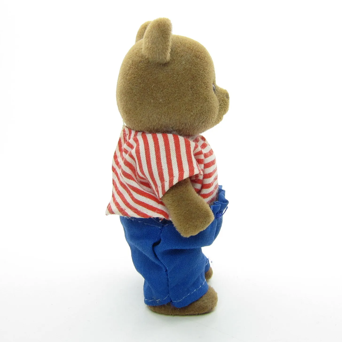 Maple Town Bobby Bear Flocked Animal Figure with Red & White Shirt, Blue Pants