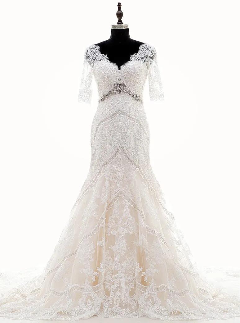Mermaid Wedding Dress,Wedding Dresses with Sleeves,Vintage Wedding Dresses,WD00103