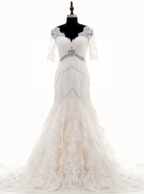 Mermaid Wedding Dress,Wedding Dresses with Sleeves,Vintage Wedding Dresses,WD00103