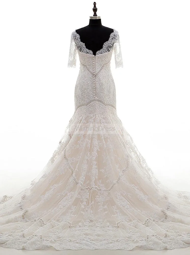 Mermaid Wedding Dress,Wedding Dresses with Sleeves,Vintage Wedding Dresses,WD00103