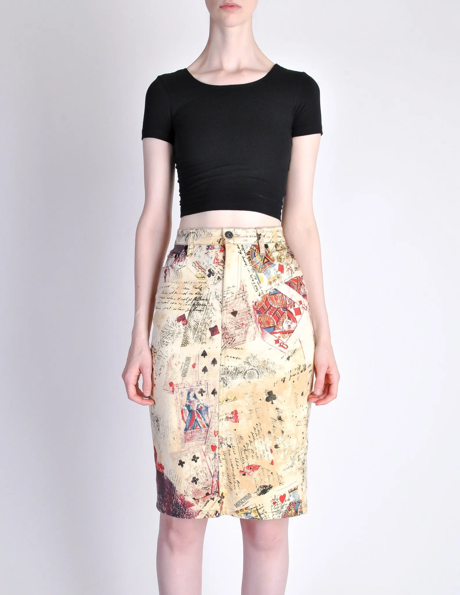 Moschino Vintage Beige Card Suits Print Skirt