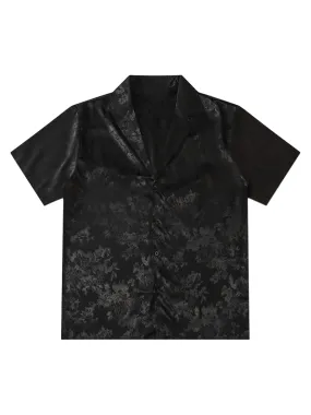 Thesupermade Leaves Pattern  Black Vintage Shirts