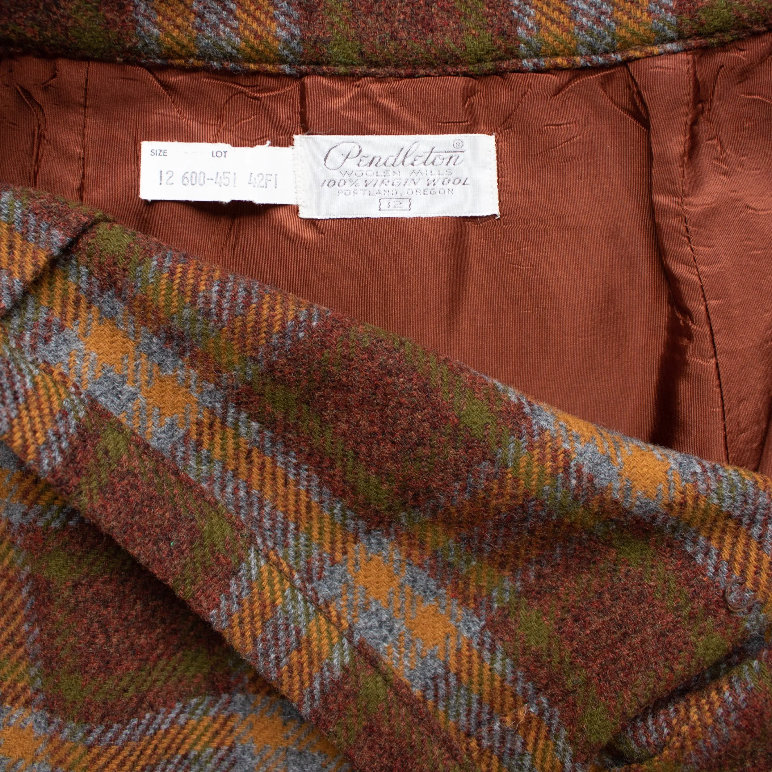 Vintage 1960s Pendleton Brown Plaid Wool Skirt