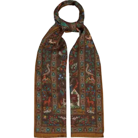 Wool / Silk Scarf - Khaki Animal Print
