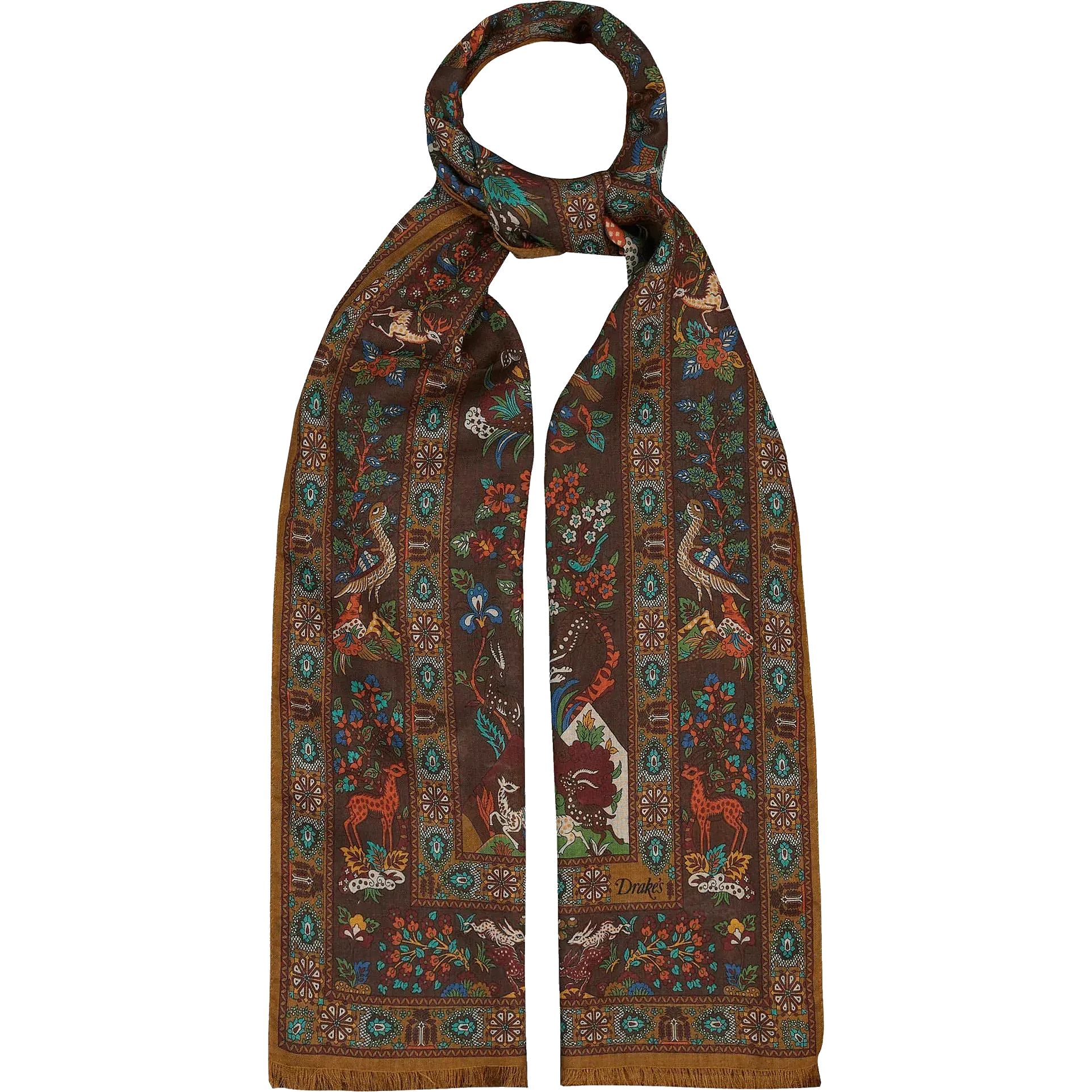Wool / Silk Scarf - Khaki Animal Print