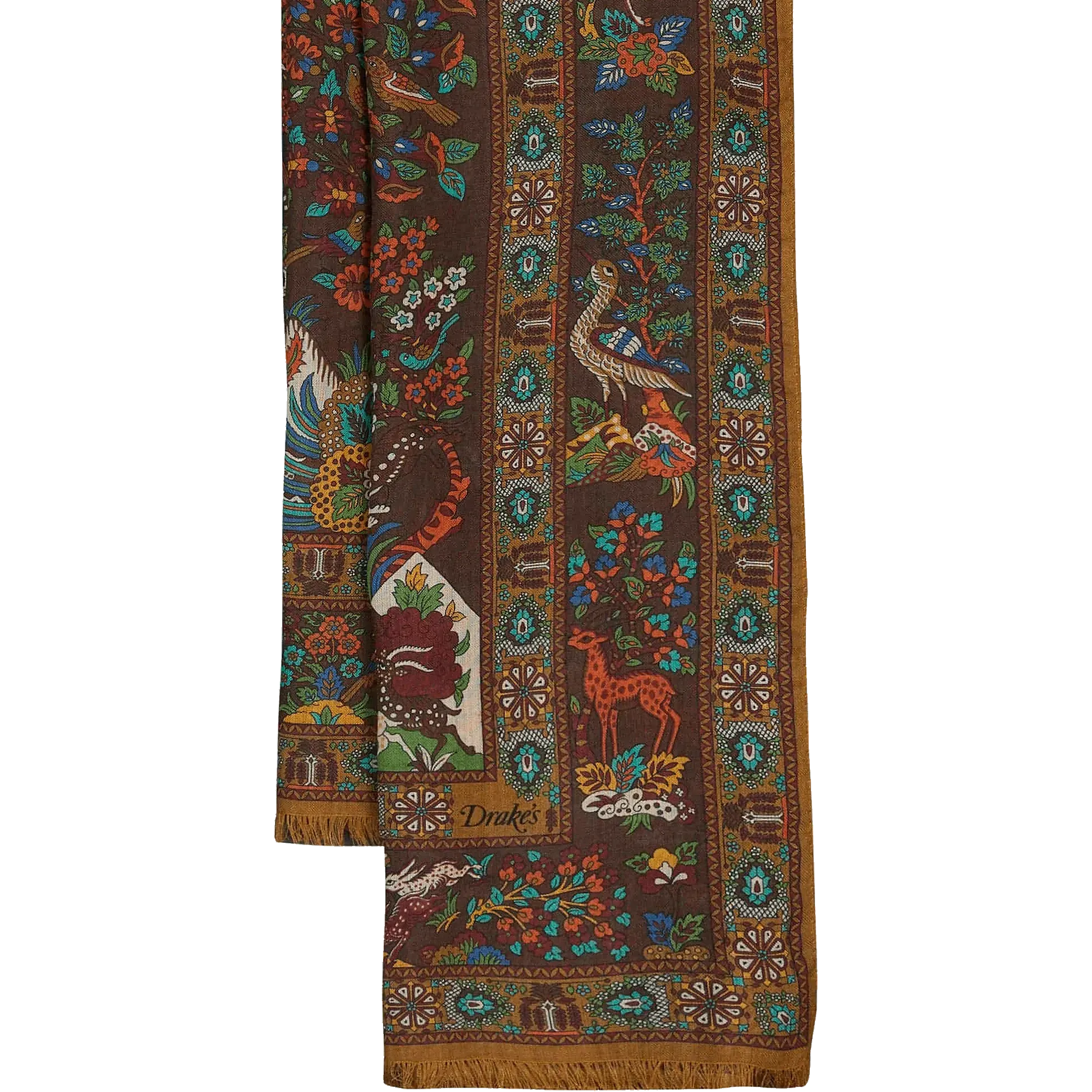 Wool / Silk Scarf - Khaki Animal Print