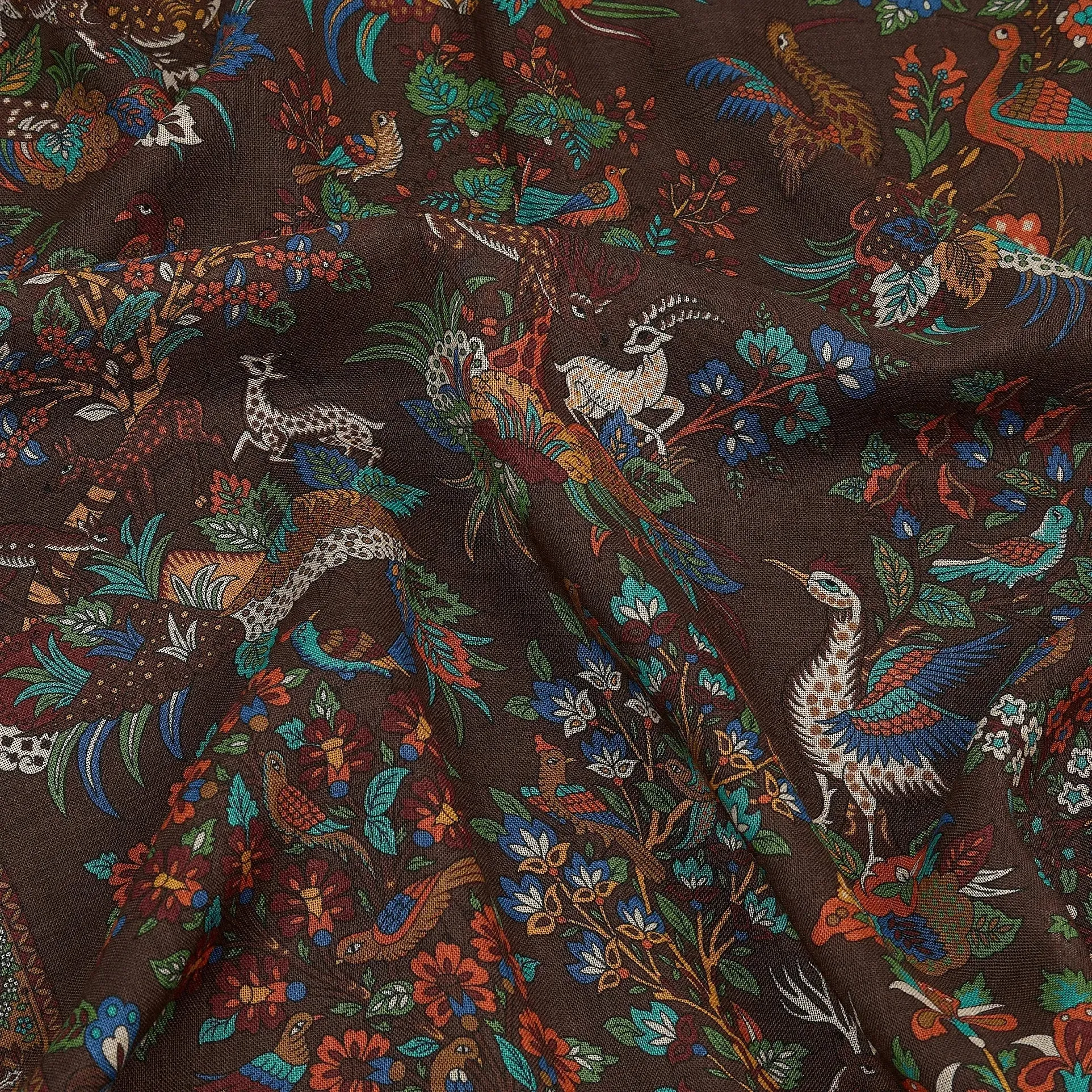 Wool / Silk Scarf - Khaki Animal Print