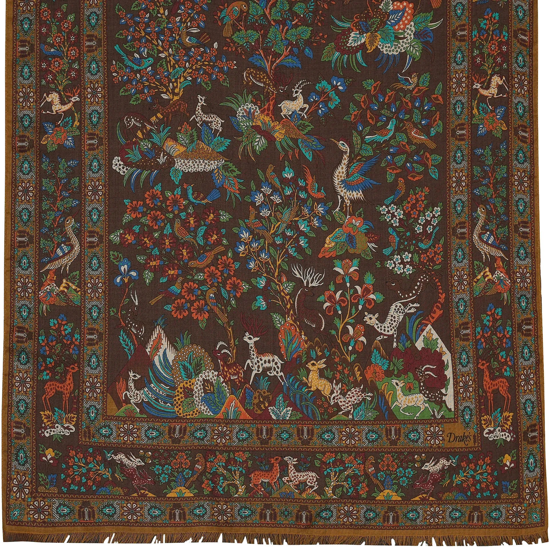 Wool / Silk Scarf - Khaki Animal Print