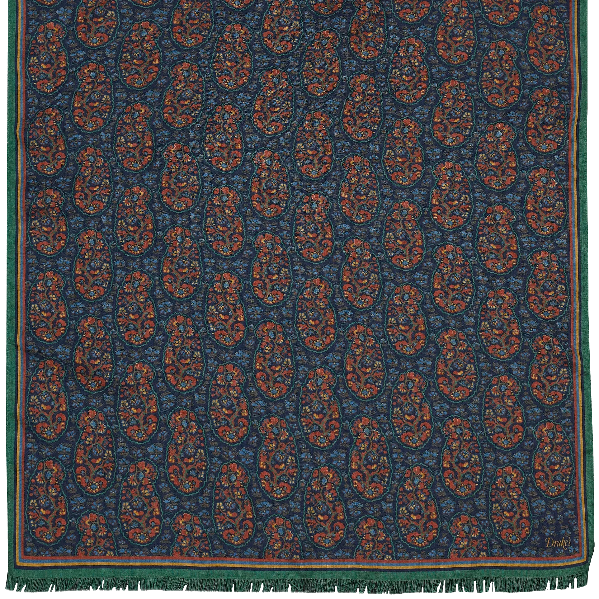 Wool / Silk Scarf - Navy / Green Paisley